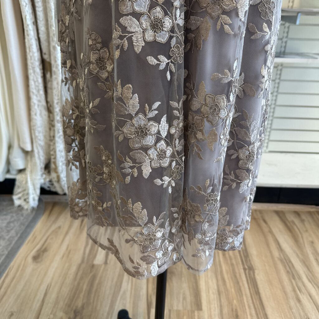 Alex Evenings Gold Lace Long Sleeve Overlay Short Formal Dress 6