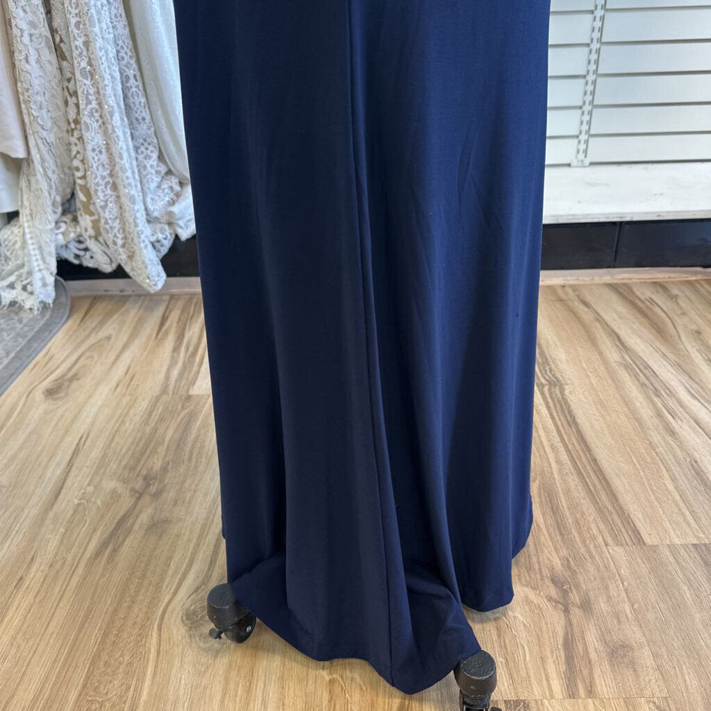 Vince Camuto Navy Long Sleeve Ruched Long Formal Dress 8