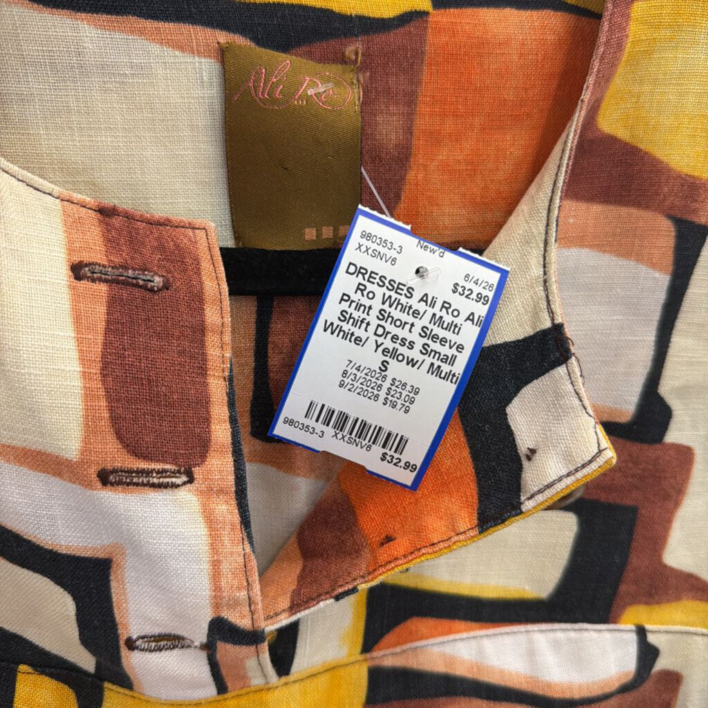 Ali Ro White/ Multi Print Short Sleeve Shift Dress Small