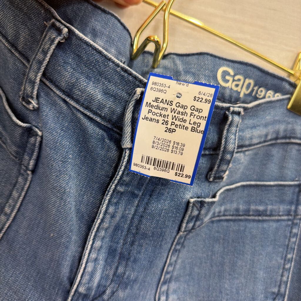 Gap Medium Wash Front Pocket Wide Leg Jeans 26 Petite