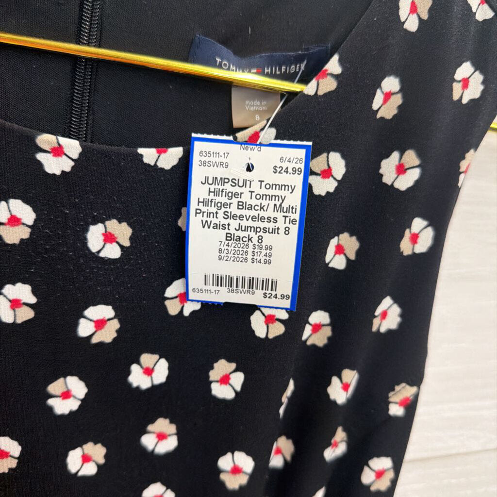 Tommy Hilfiger Black/ Multi Print Sleeveless Tie Waist Jumpsuit 8
