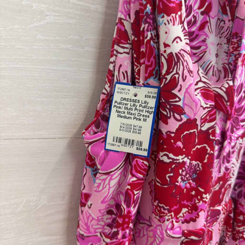 Lilly Pulitzer Pink/ Multi Print High Neck Maxi Dress Medium