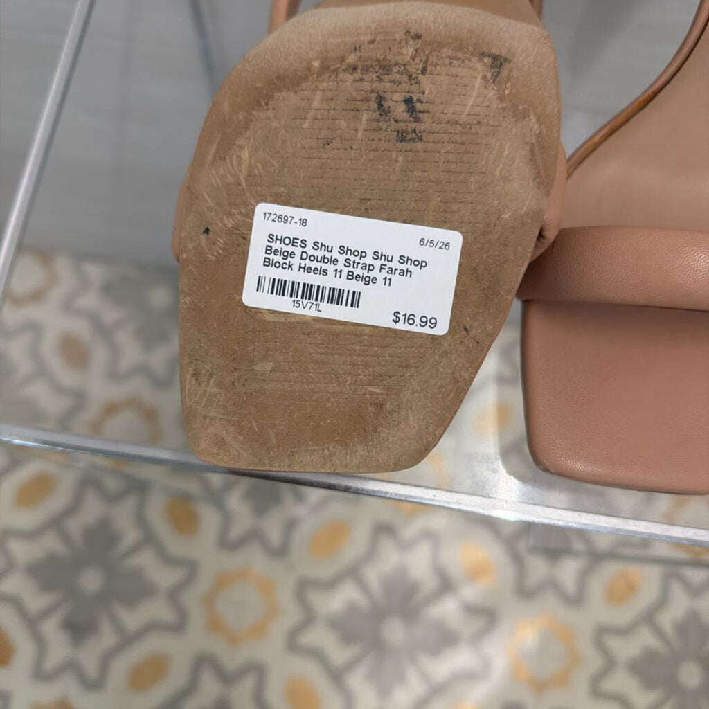 Shu Shop Beige Double Strap Farah Block Heels 11