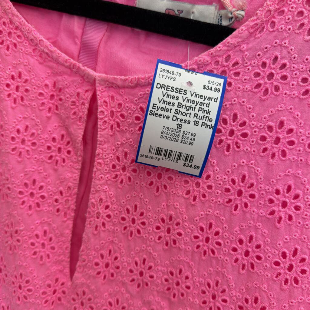 Vineyard Vines Bright Pink Eyelet Short Ruffle Sleeve Dress 18