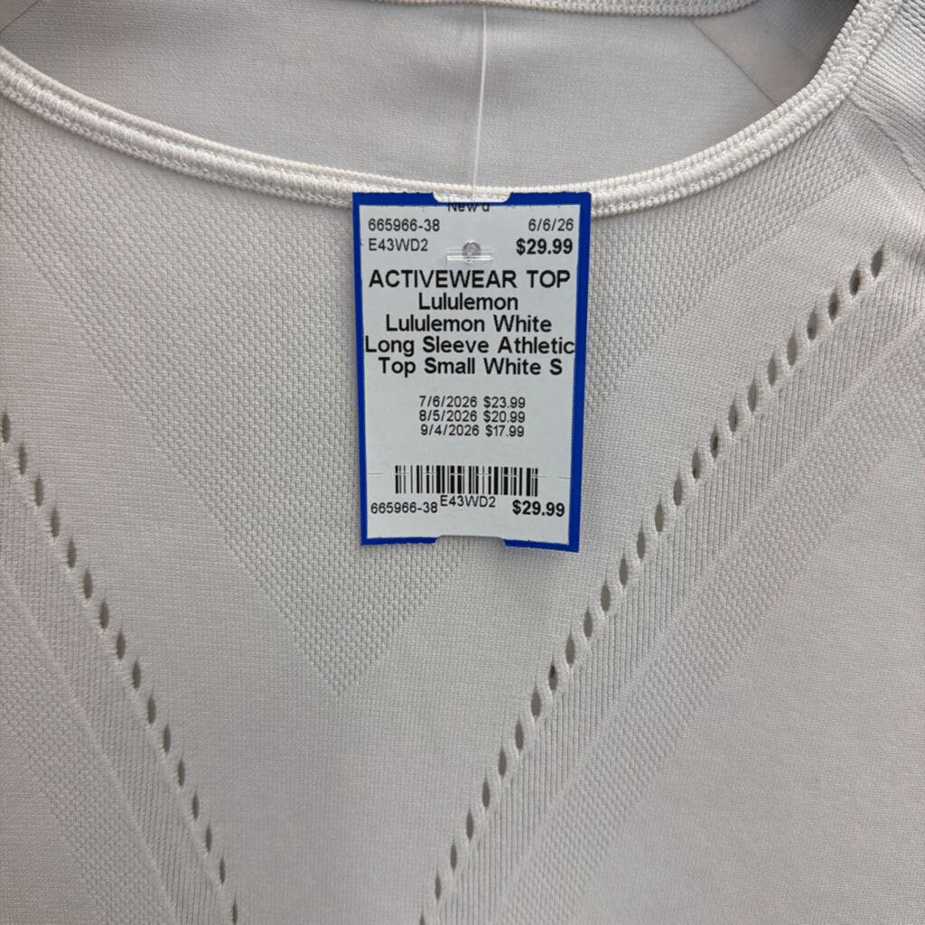 Lululemon White Long Sleeve Athletic Top Small