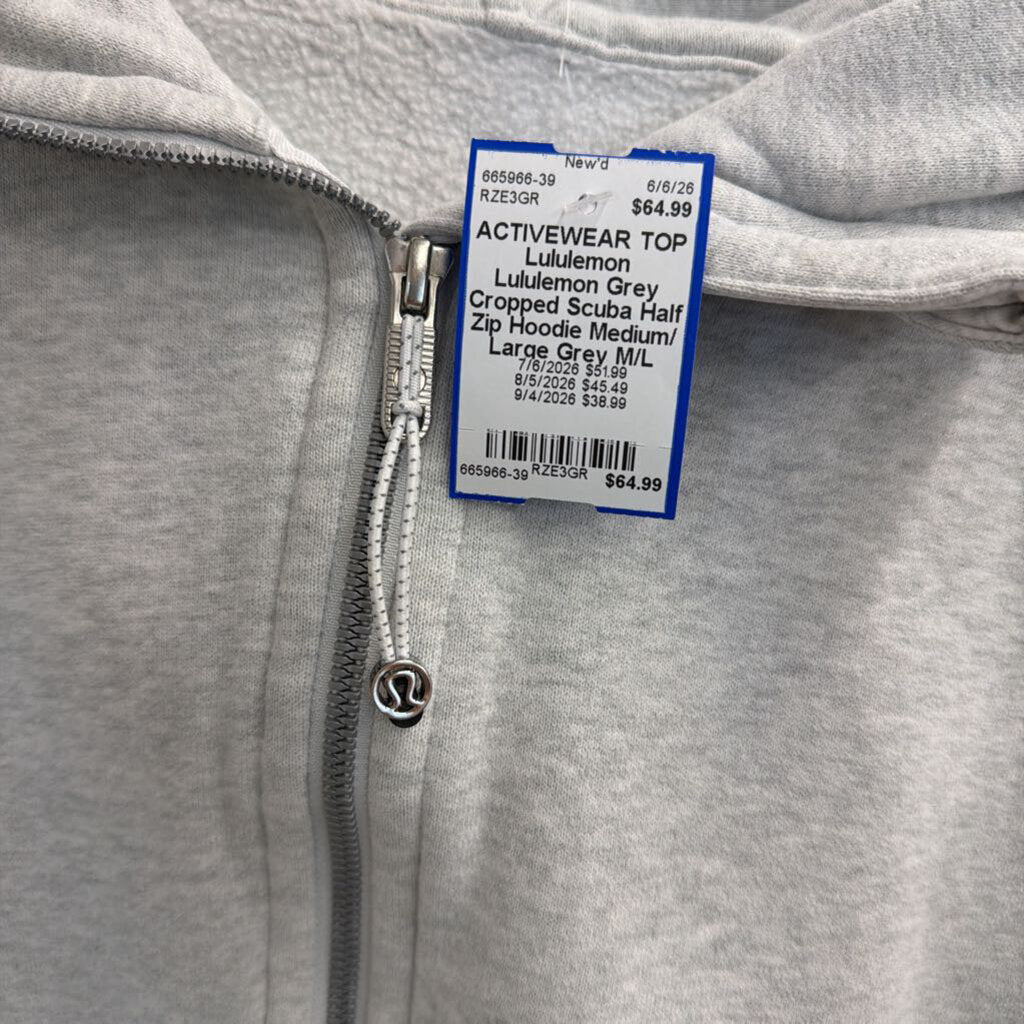 Lululemon Grey Cropped Scuba Half Zip Hoodie Medium/ Large