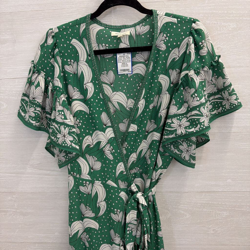 Max Studio Green/ White Print Short Sleeve Wrap Dress Small – newdsalem