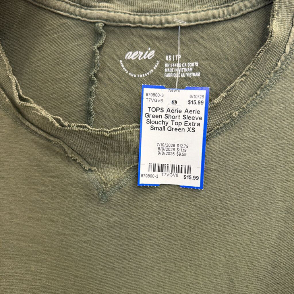 Aerie Green Short Sleeve Slouchy Top Extra Small