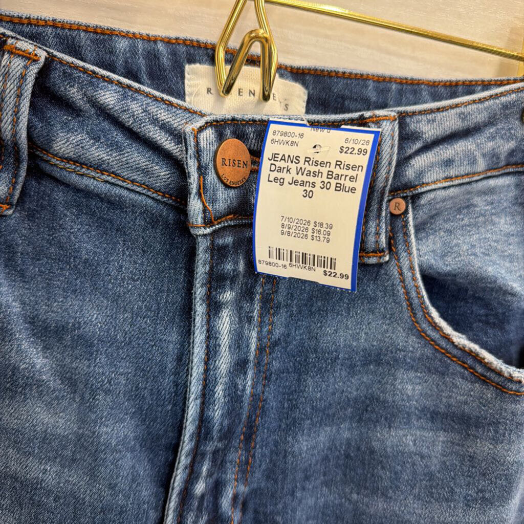 Risen Dark Wash Barrel Leg Jeans 30