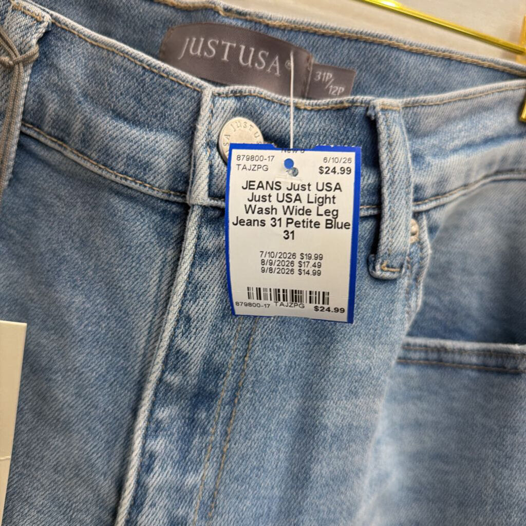 Just USA Light Wash Wide Leg Jeans 31 Petite