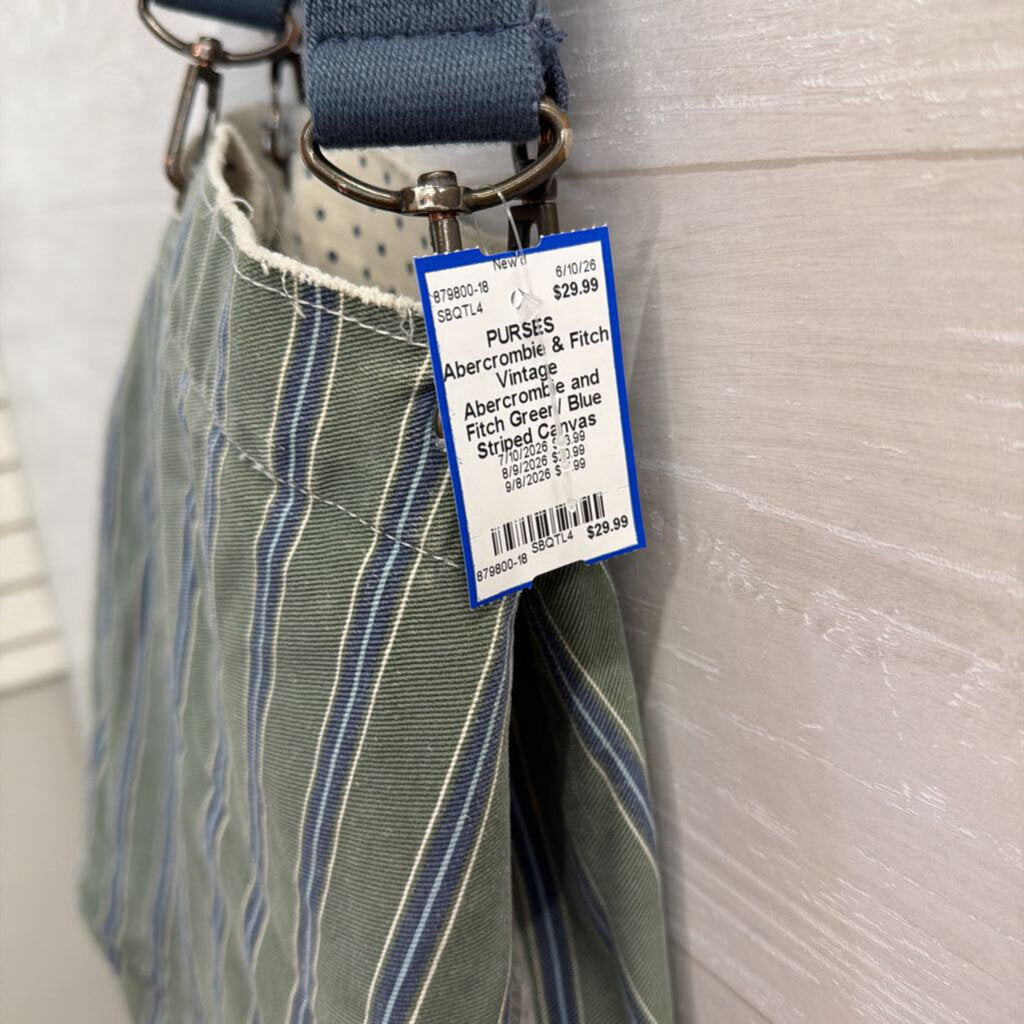 Vintage Abercrombie and Fitch Green/ Blue Striped Canvas Tote Bag