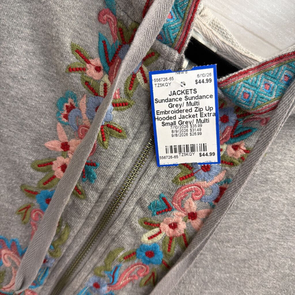 Sundance Grey/ Multi Embroidered Zip Up Hooded Jacket Extra Small
