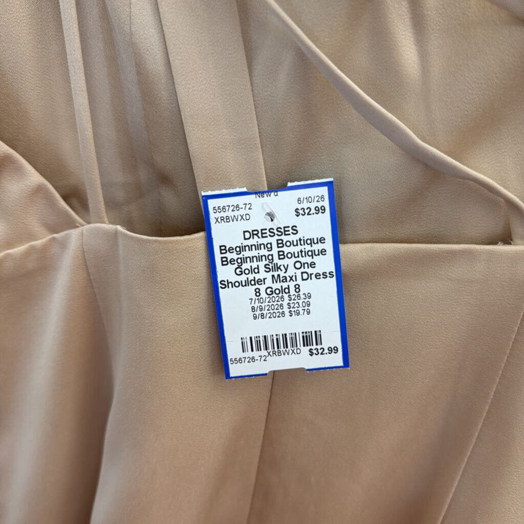 Beginning Boutique Gold Silky One Shoulder Maxi Dress 8