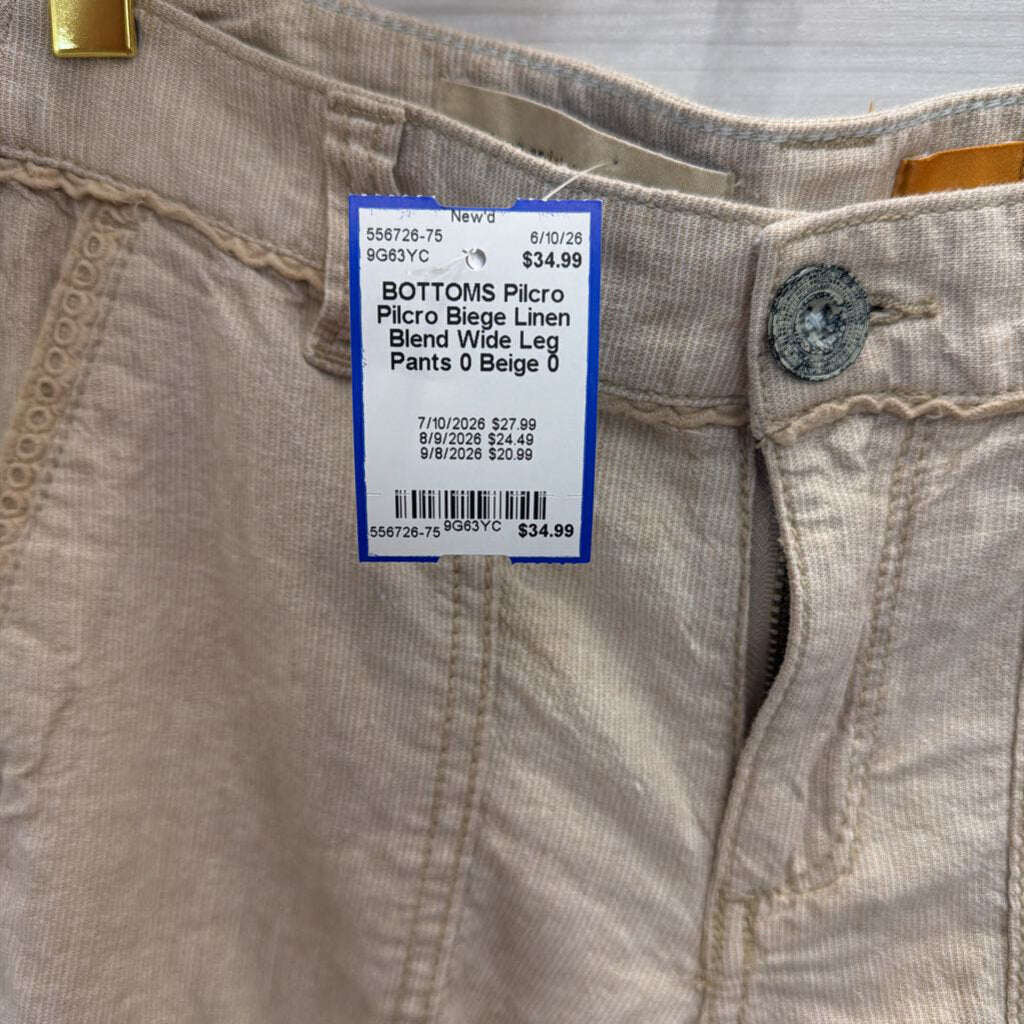 Pilcro Biege Linen Blend Wide Leg Pants 0
