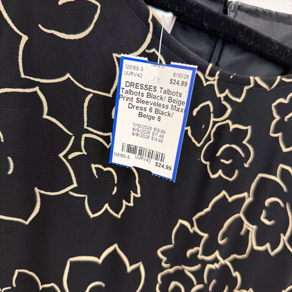 Talbots Black/ Beige Print Sleeveless Maxi Dress 6