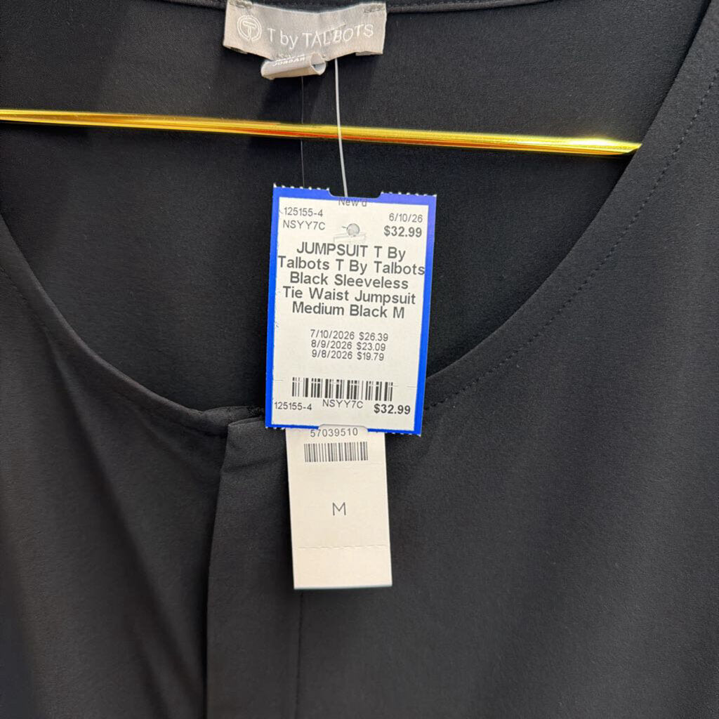T By Talbots Black Sleeveless Tie Waist Jumpsuit Medium