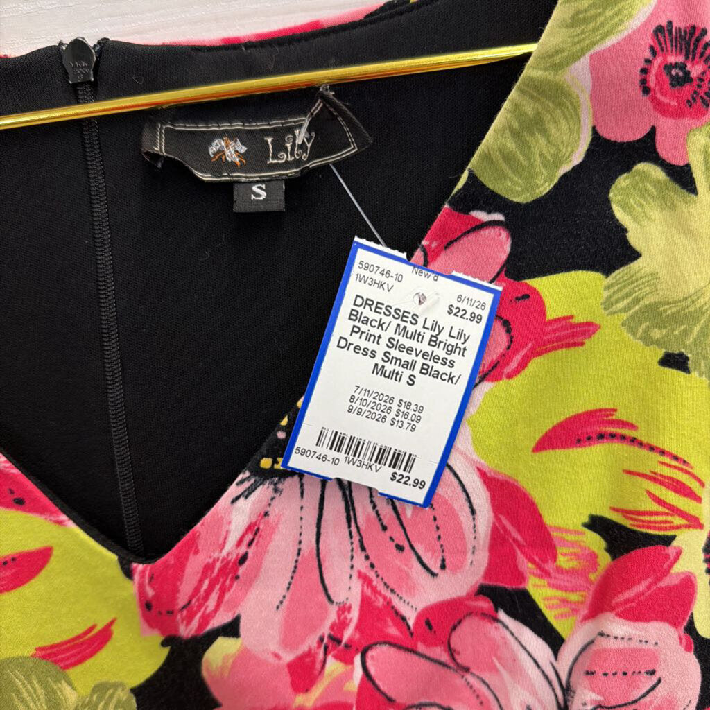 Lily Black/ Multi Bright Print Sleeveless Dress Small