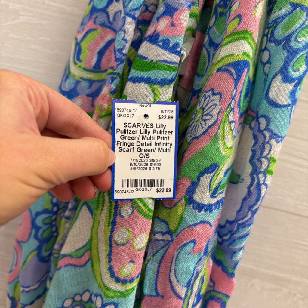 Lilly Pulitzer Green/ Multi Print Fringe Detail Infinity Scarf