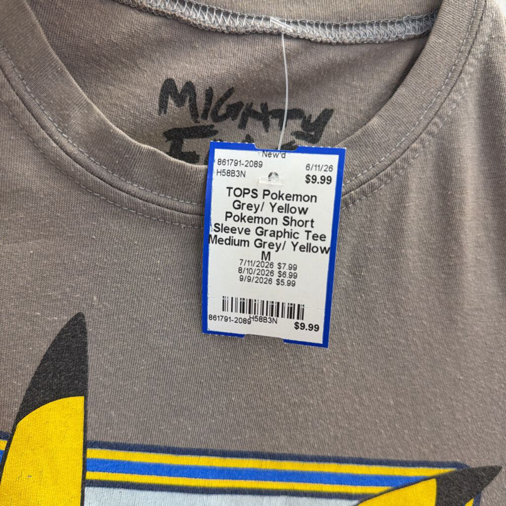 Grey/ Yellow Pokemon Short Sleeve Graphic Tee Medium