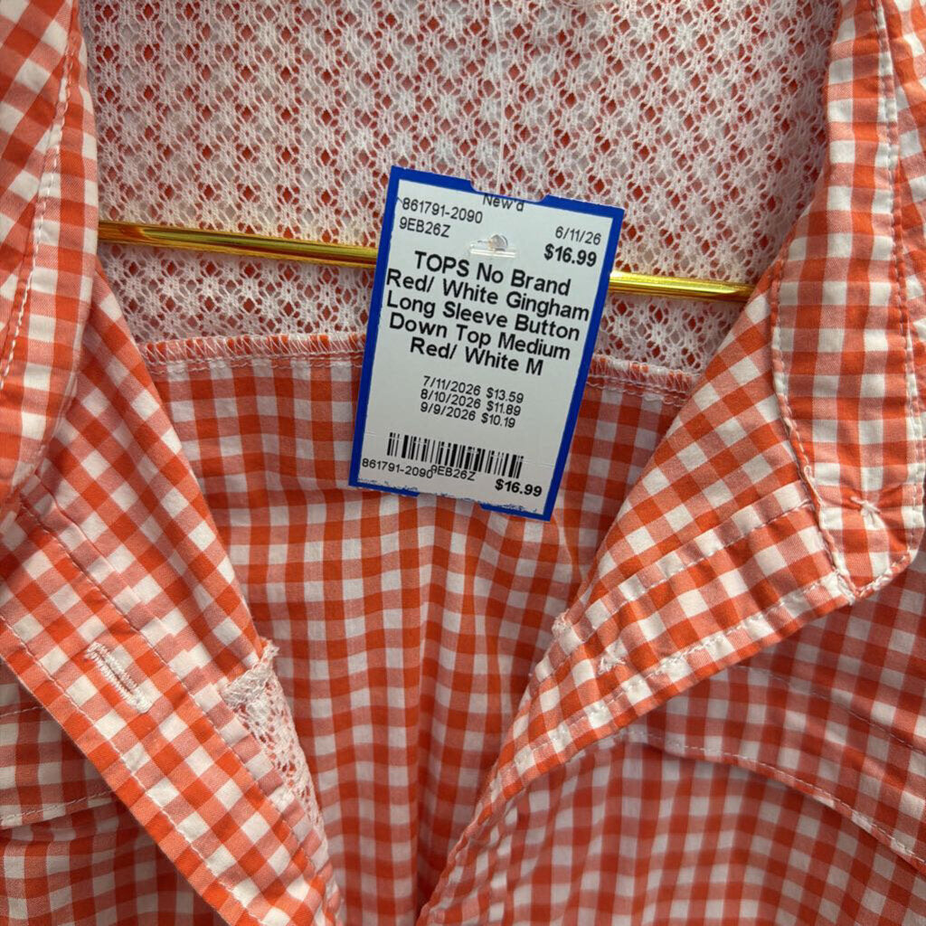Red/ White Gingham Long Sleeve Button Down Top Medium