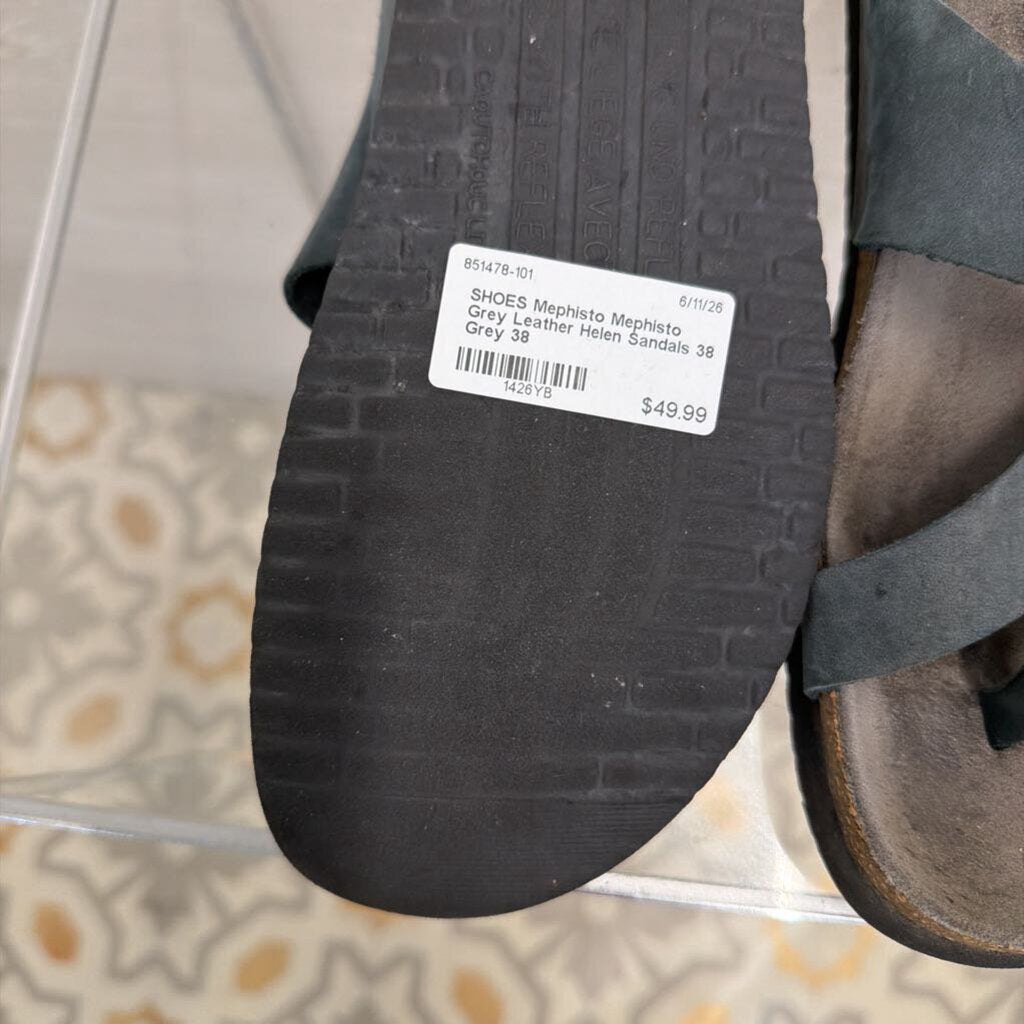 Mephisto Grey Leather Helen Sandals 38