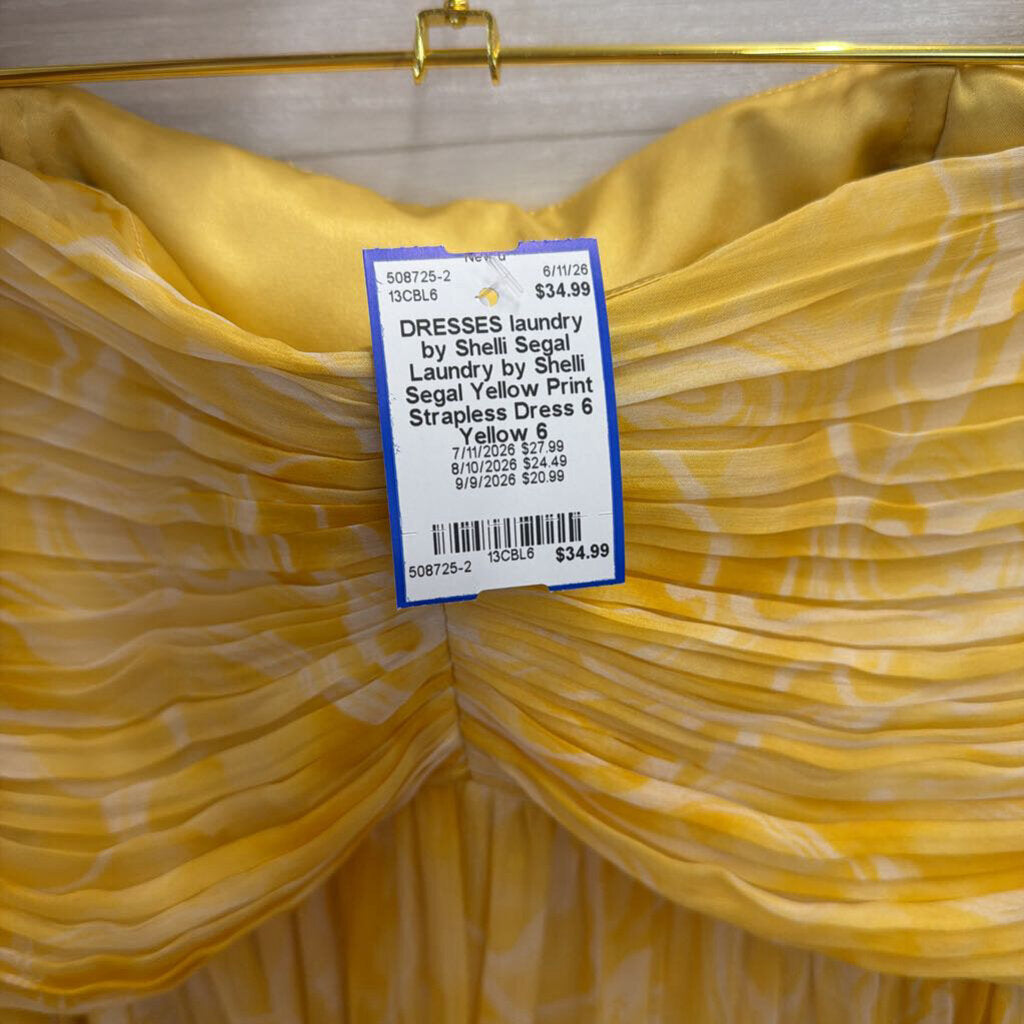Laundry by Shelli Segal Yellow Print Strapless Dress 6