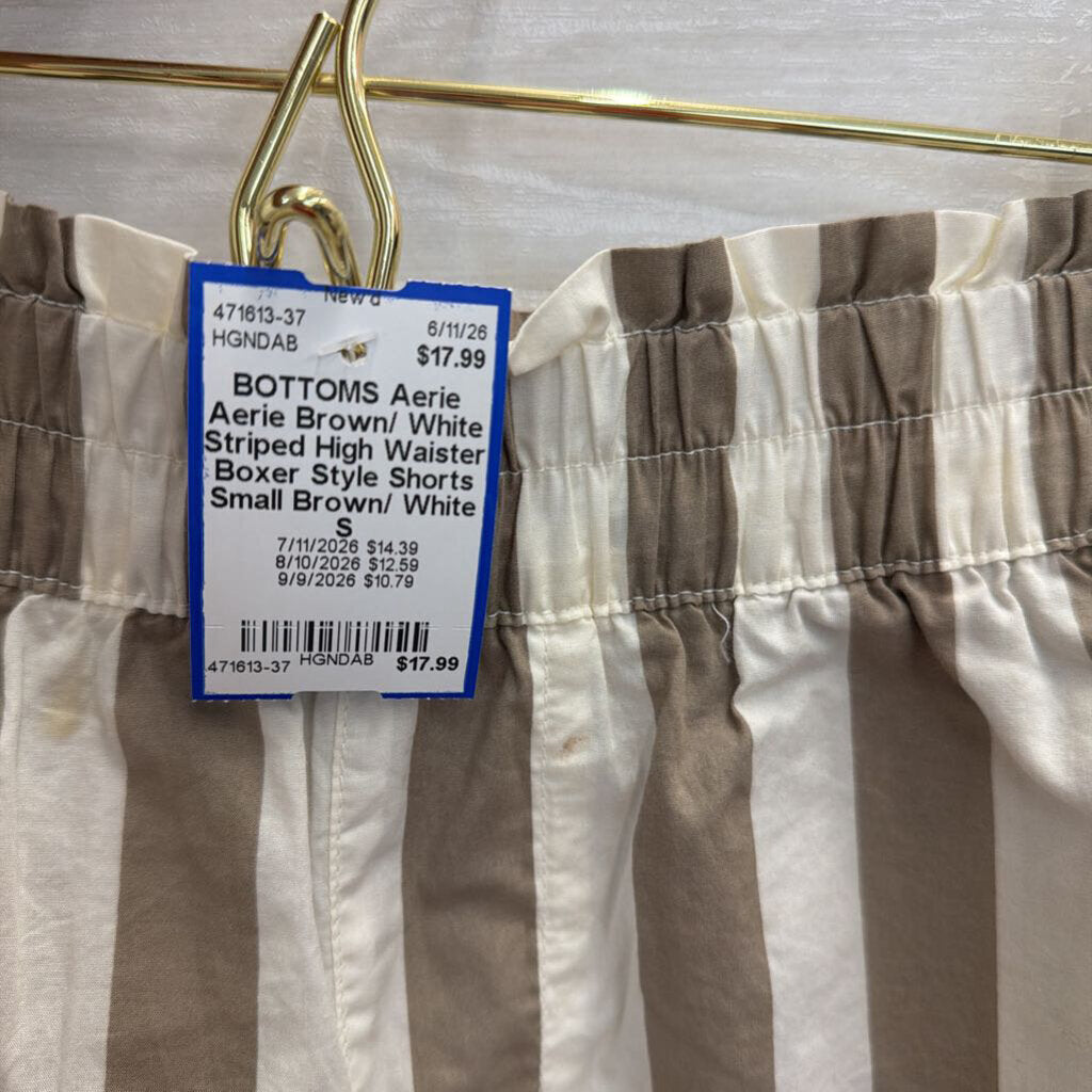 Aerie Brown/ White Striped High Waister Boxer Style Shorts Small