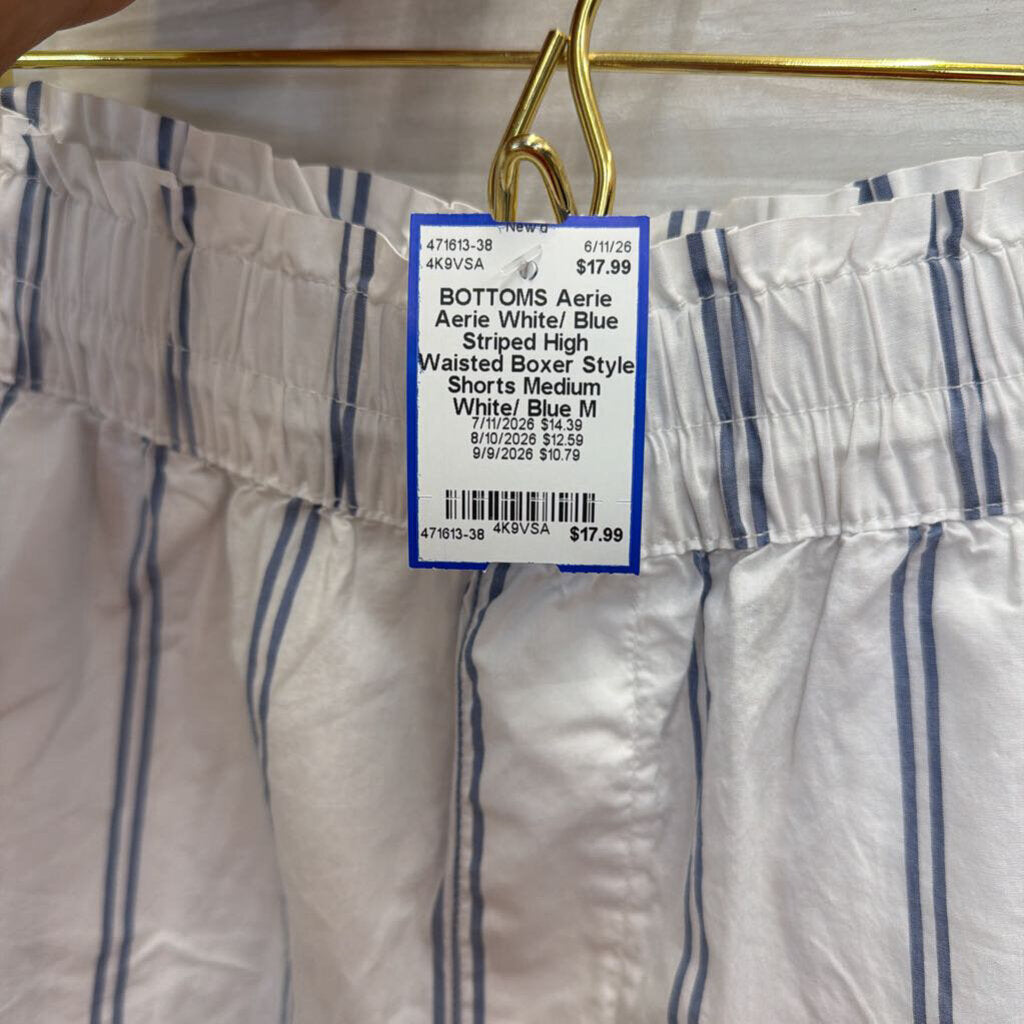 Aerie White/ Blue Striped High Waisted Boxer Style Shorts Medium