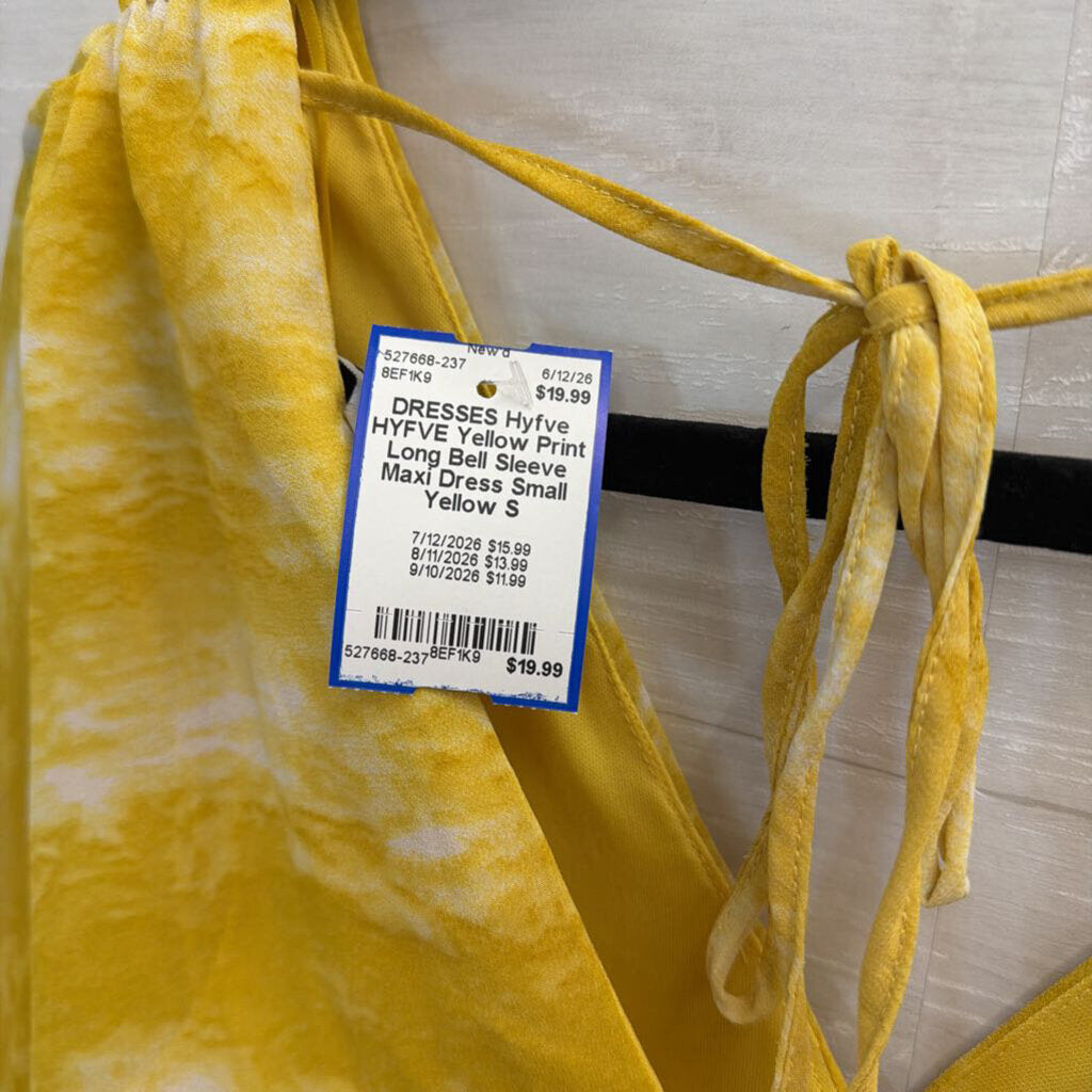 HYFVE Yellow Print Long Bell Sleeve Maxi Dress Small