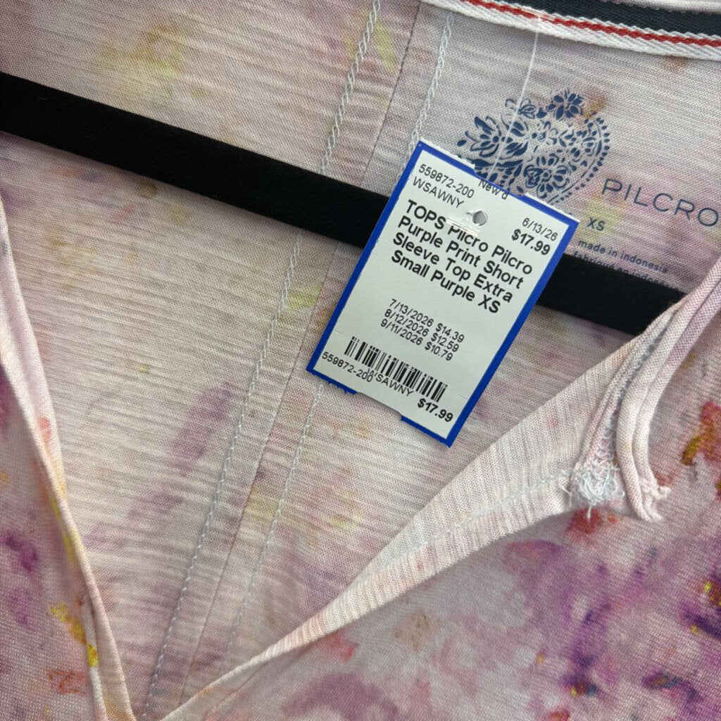 Pilcro Purple Print Short Sleeve Top Extra Small