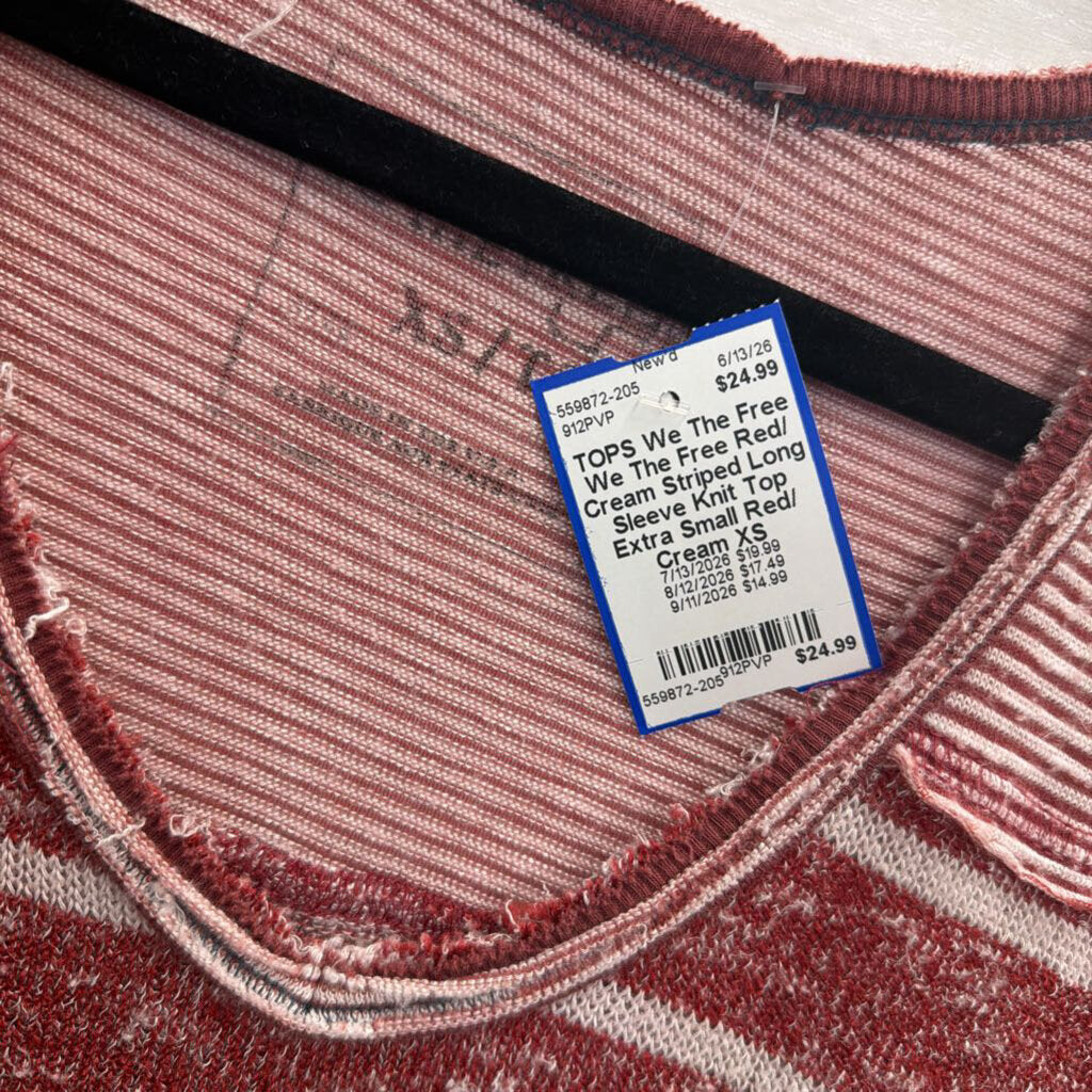 We The Free Red/ Cream Striped Long Sleeve Knit Top Extra Small