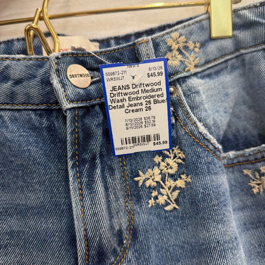 Driftwood Medium Wash Embroidered Detail Jeans 26