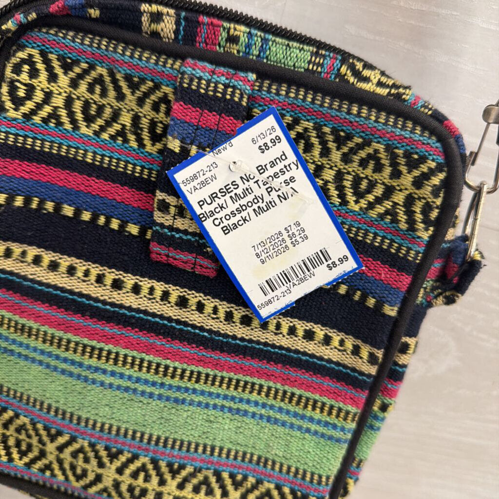 Black/ Multi Tapestry Crossbody Purse