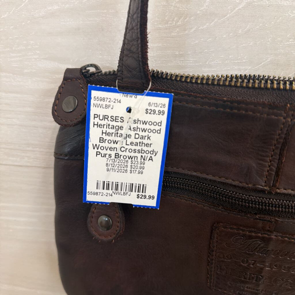 Ashwood Heritage Dark Brown Leather Woven Crossbody Purs