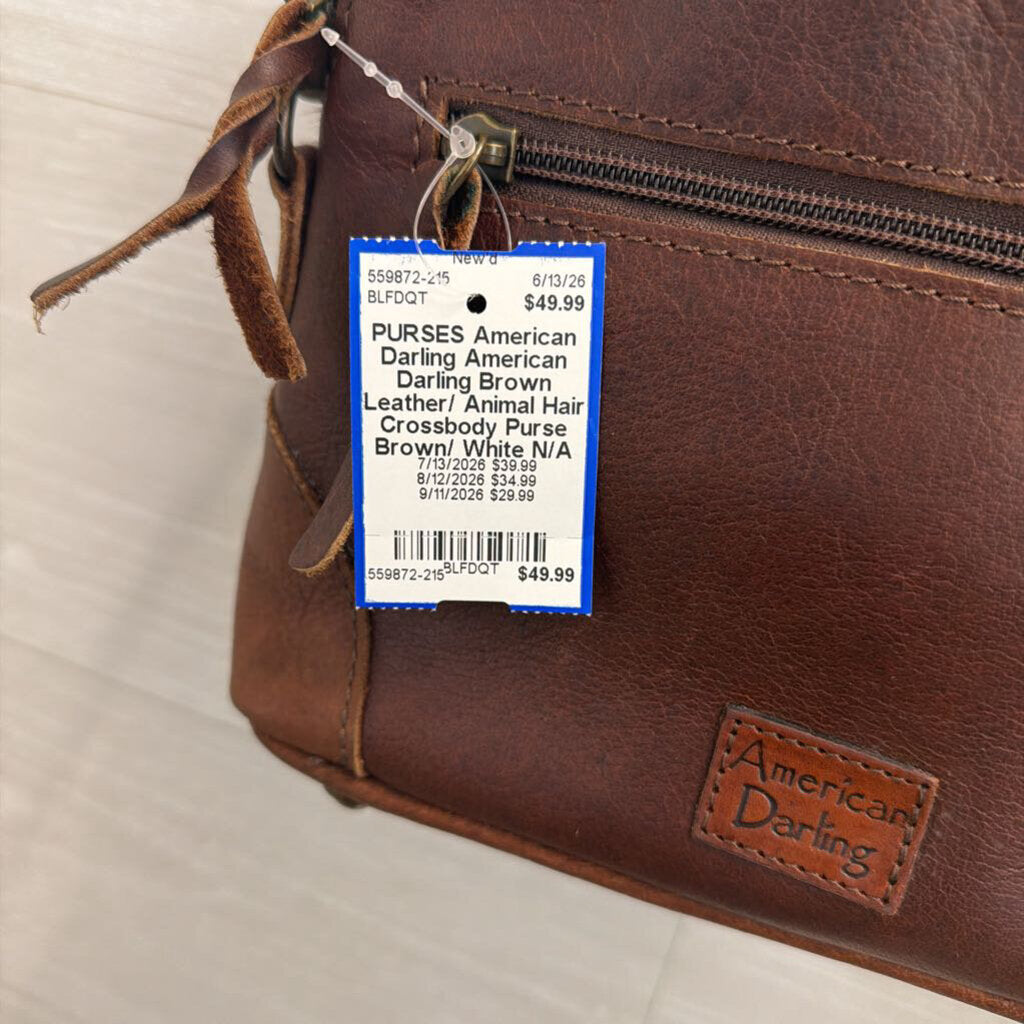 American Darling Brown Leather/ Animal Hair Crossbody Purse