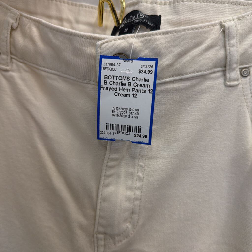Charlie B Cream Frayed Hem Pants 12