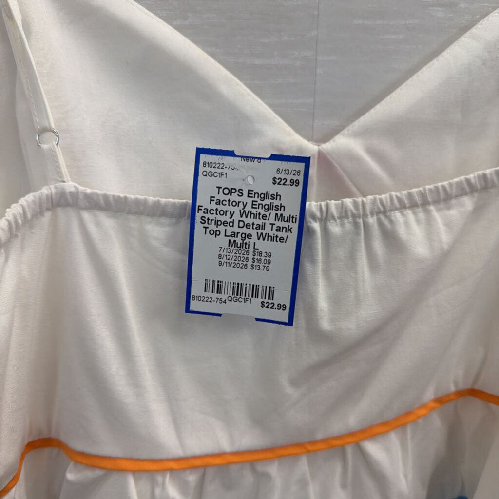 English Factory White/ Multi Striped Detail Tank Top Large