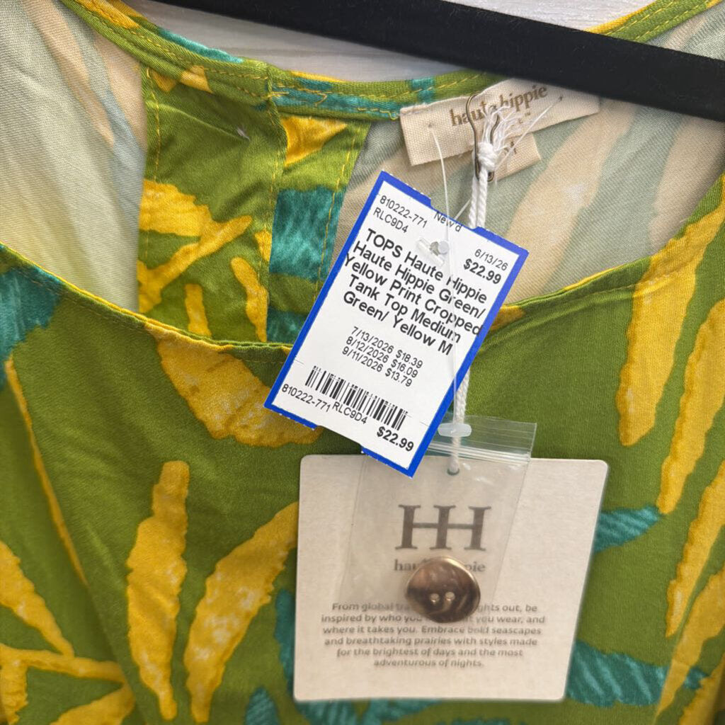 Haute Hippie Green/ Yellow Print Cropped Tank Top Medium