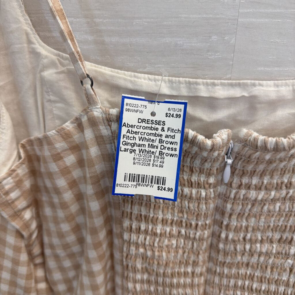 Abercrombie and Fitch White/ Brown Gingham Mini Dress Large