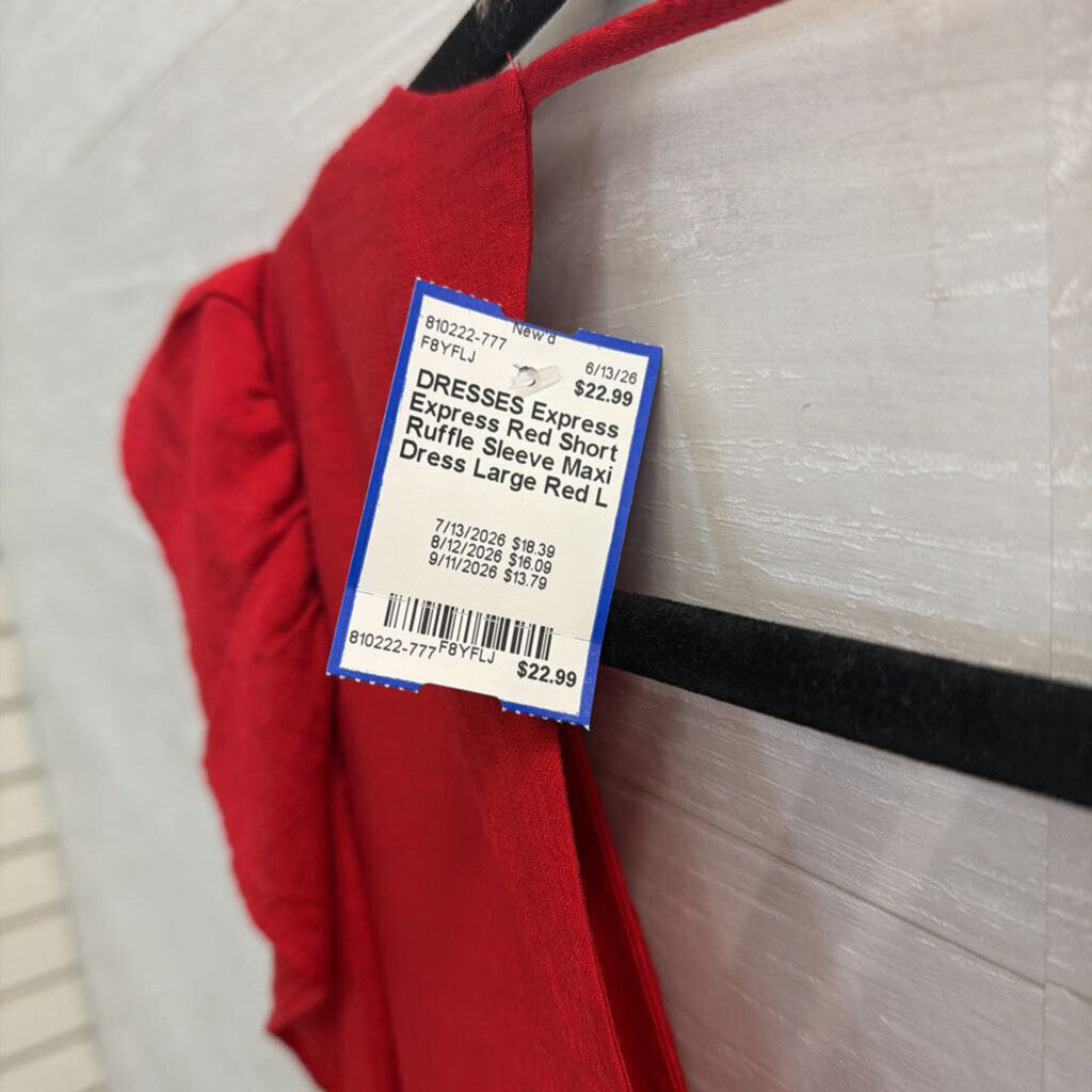 Express Red Short Ruffle Sleeve Maxi Dress Large