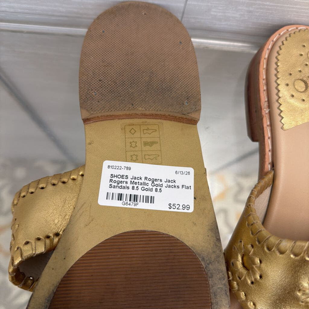 Jack Rogers Metallic Gold Jacks Flat Sandals 8.5
