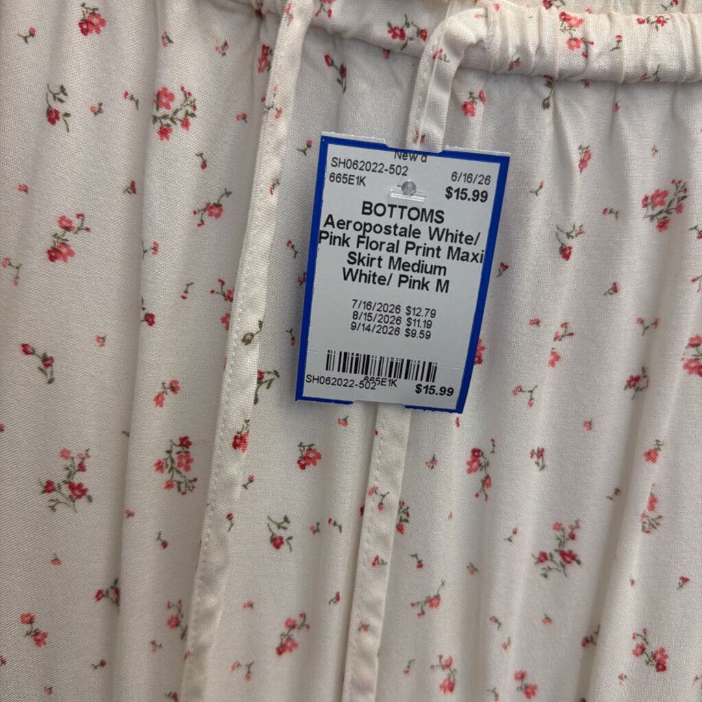 White/ Pink Floral Print Maxi Skirt Medium