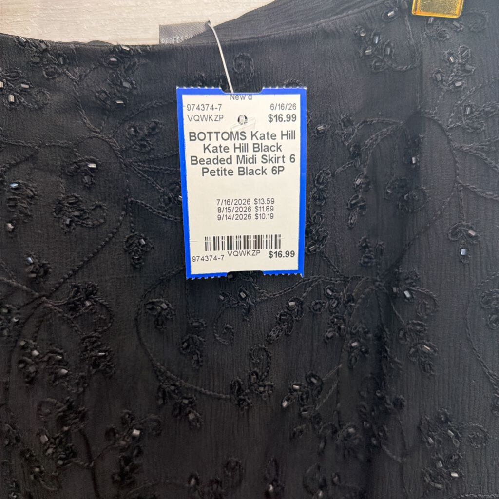 Kate Hill Black Beaded Midi Skirt 6 Petite