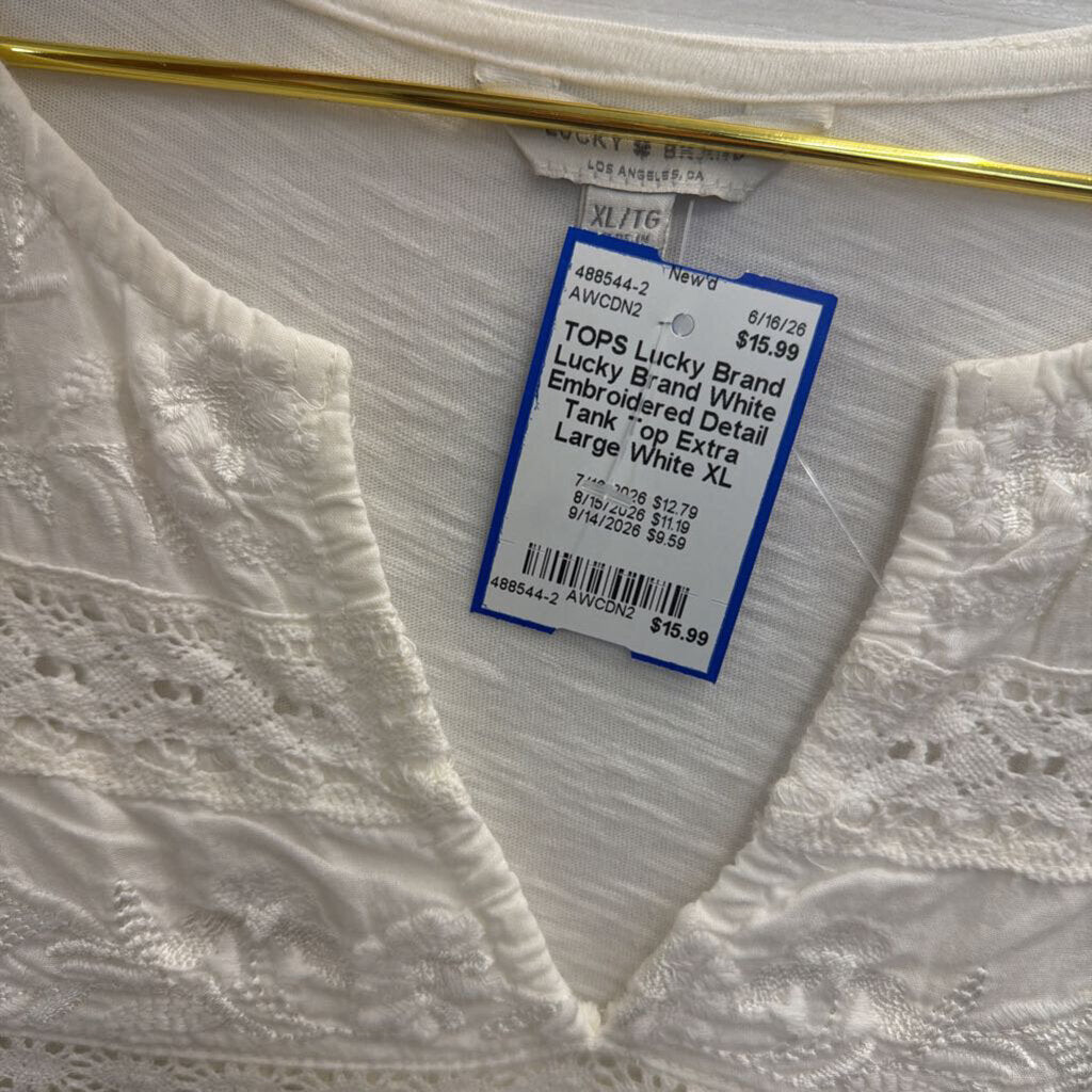 Lucky Brand White Embroidered Detail Tank Top Extra Large