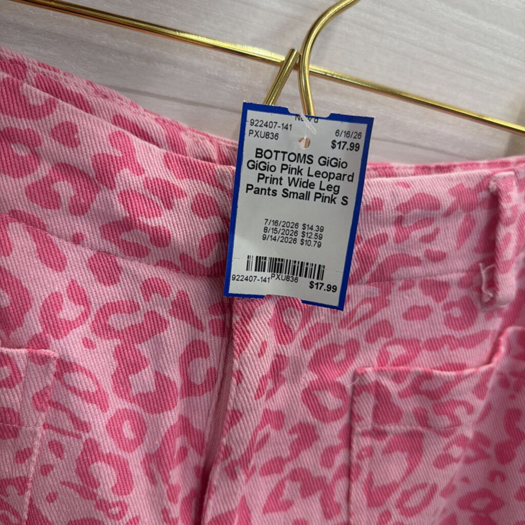GiGio Pink Leopard Print Wide Leg Pants Small