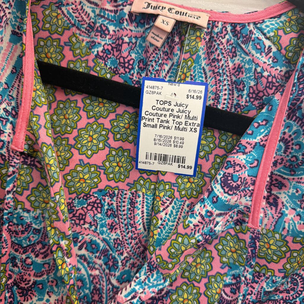 Juicy Couture Pink/ Multi Print Tank Top Extra Small