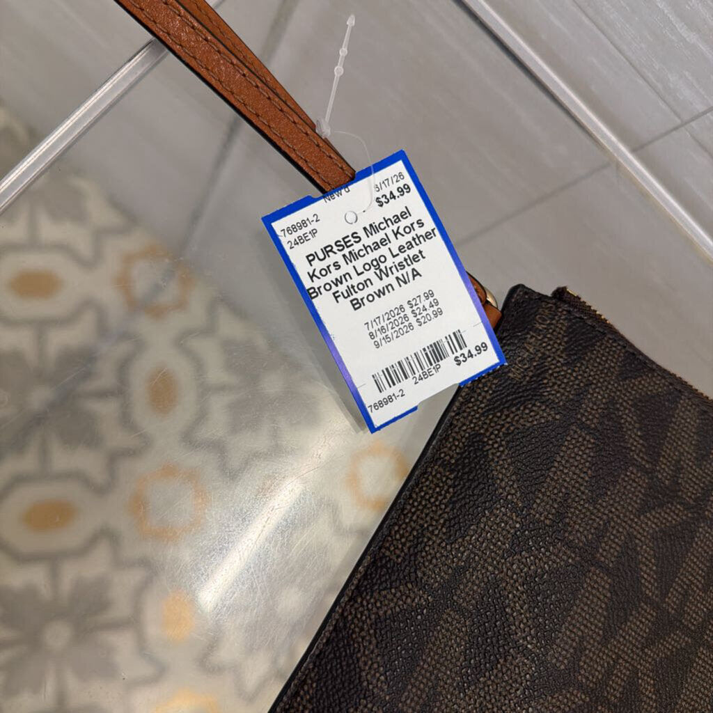 Michael Kors Brown Logo Leather Fulton Wristlet