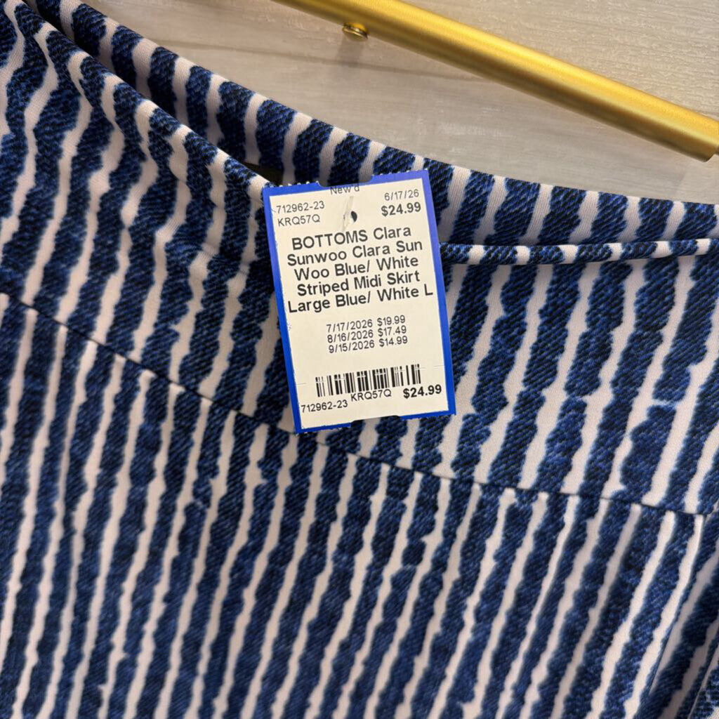 Clara Sun Woo Blue/ White Striped Midi Skirt Large