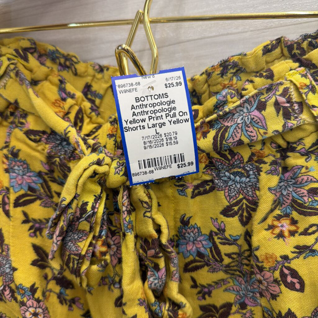 Anthropologie Yellow Print Pull On Shorts Large