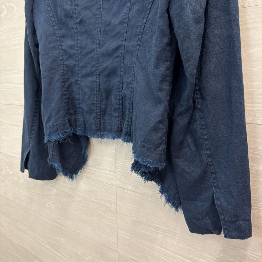 Blue 100% Linen Frayed Jacket Medium